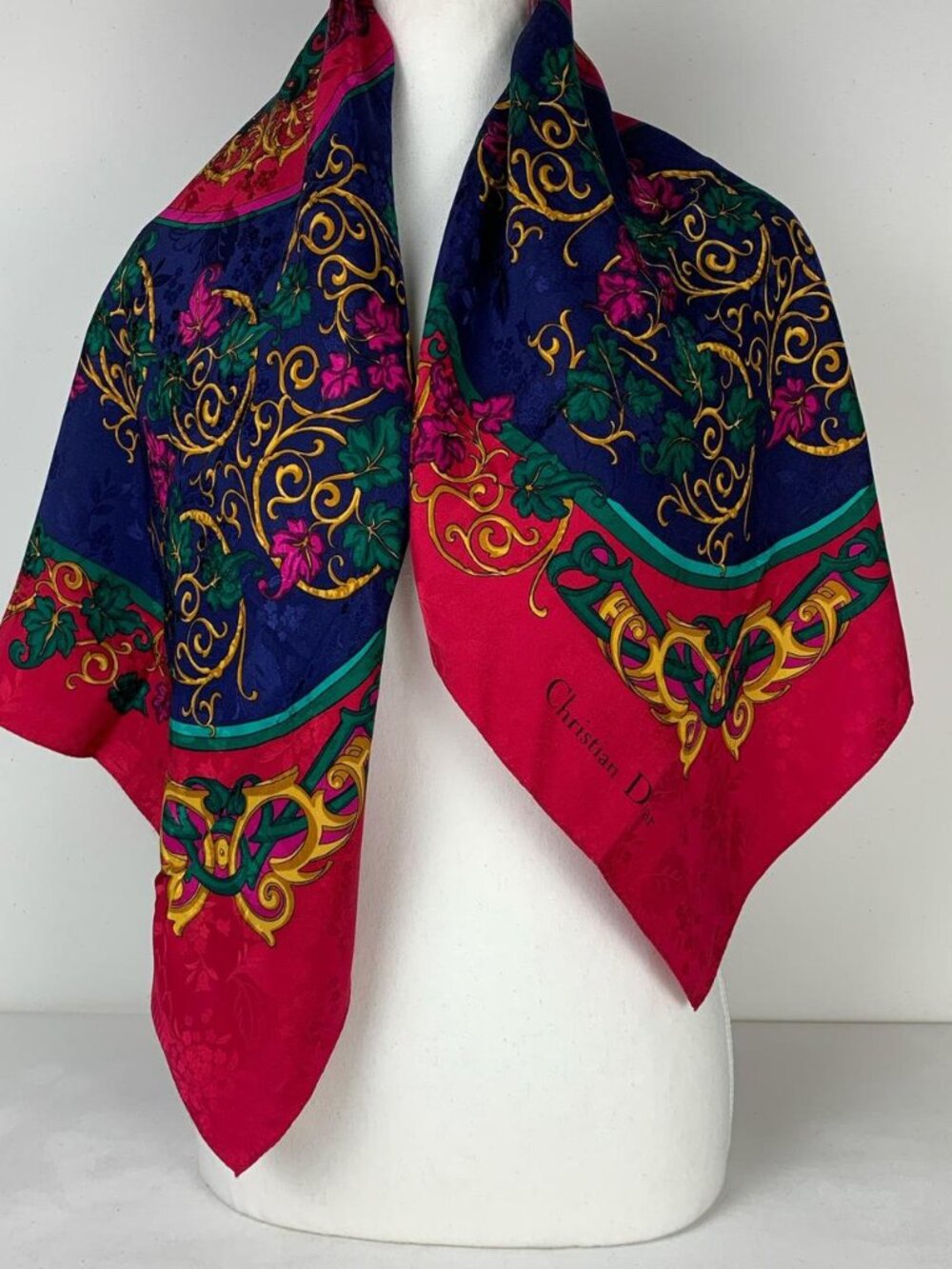 Christian Dior Vintage Silk Scarf - Oversized 35x35 Medallion Design